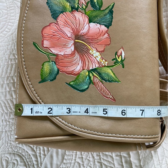 The Original Florida Keys Hand Bag Painted Hibiscus Flower Purse Tan Pink - Picture 10 of 13